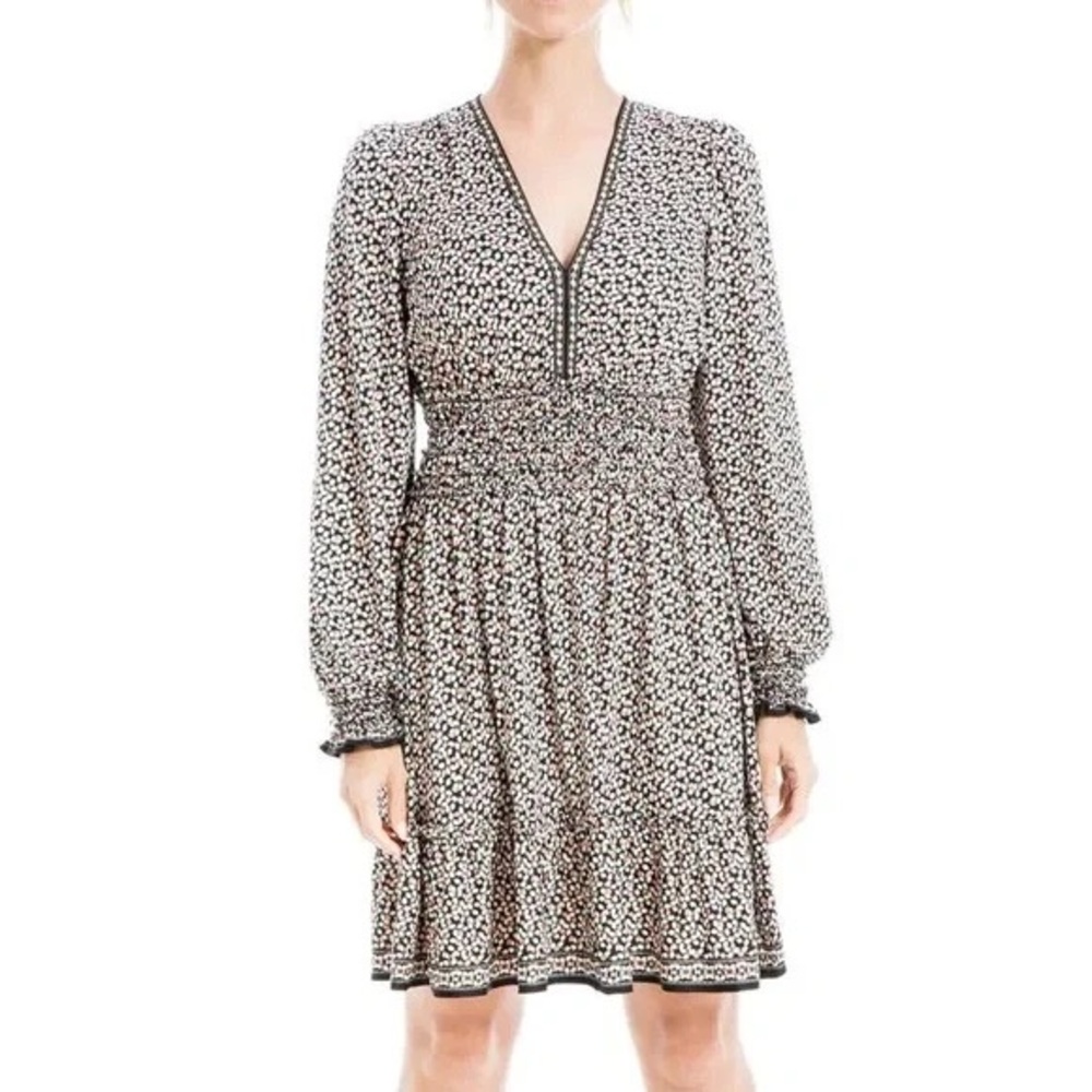 Max Studio Black and White Long Sleeve Ruffled Sundress